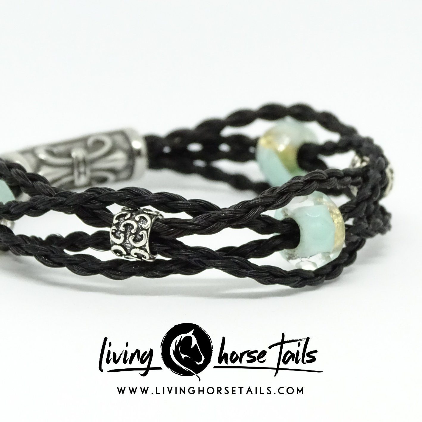 Viking style layered horsehair bracelet with magnetic clasp