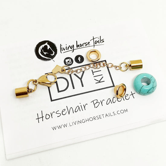 DIY Horsehair Bracelet Kit in Stainless Steel. Turquoise Bead.