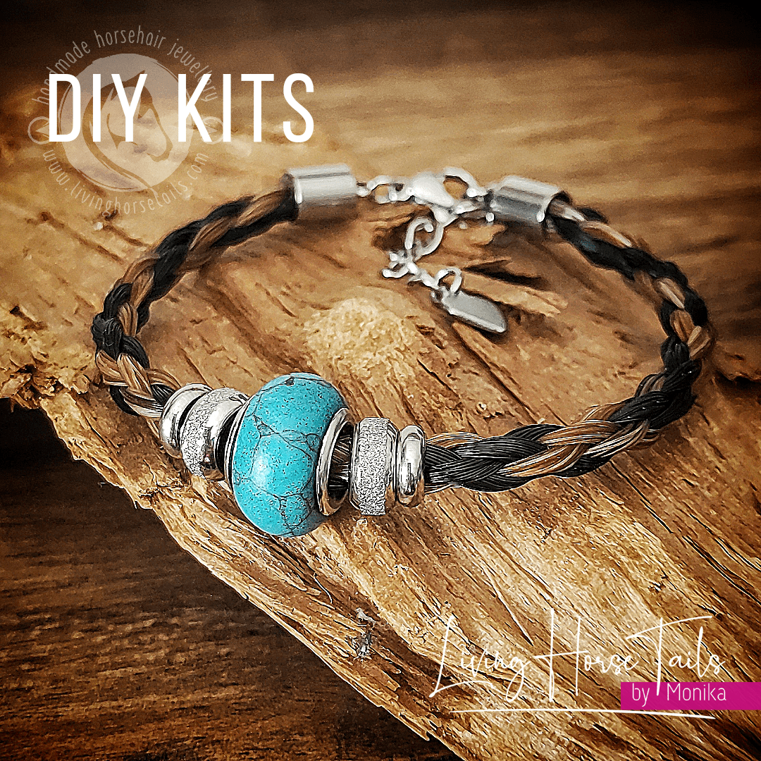 Living Horse Tails DIY Horsehair Bracelet Kit in Stainless Steel. Turquoise Bead. Custom jewellery Monika Australia horsehair keepsake