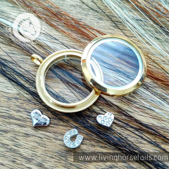 Living Horse Tails DIY Kit for Stainless Steel 30mm Locket - Horseshoe Custom jewellery Monika Australia horsehair keepsake