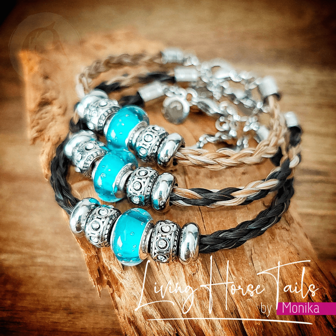 Living Horse Tails Glass Bead Horsehair Bracelet Custom jewellery Monika Australia horsehair keepsake