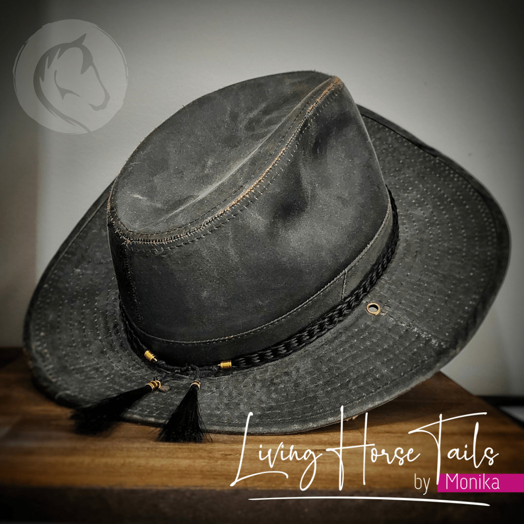 Living Horse Tails Horsehair Braided Hatband with Tassles and Adjustable Waxed Cord Slider Custom jewellery Monika Australia horsehair keepsake