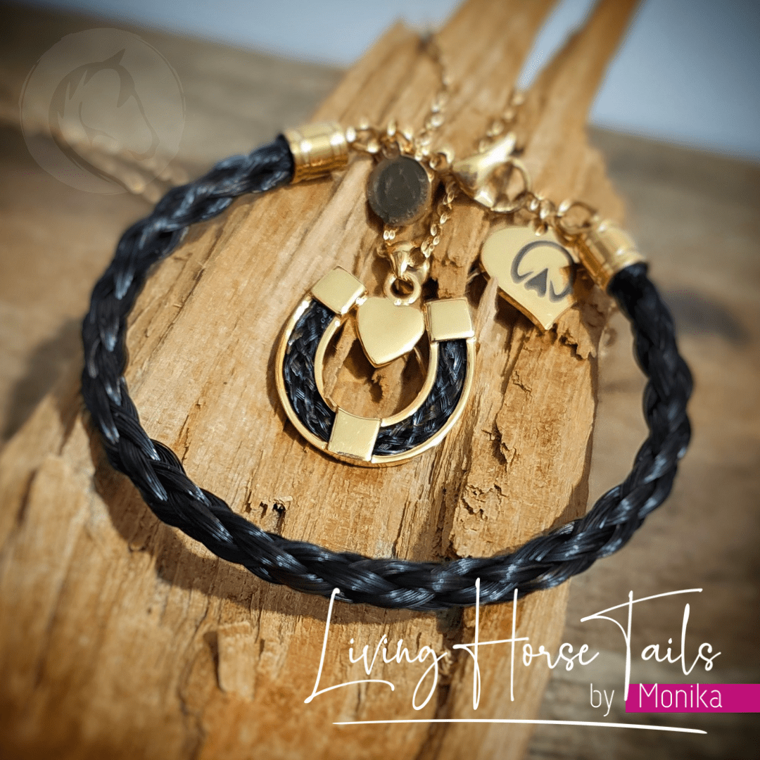 Living Horse Tails Horseshoe with Heart Pendant inlaid with Horse Hair Braid Custom jewellery Monika Australia horsehair keepsake