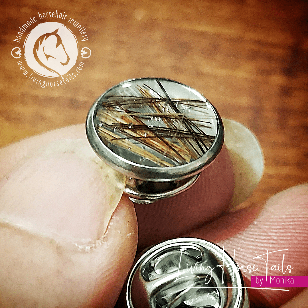 Lapel Brooch Pin with Hair set in resin