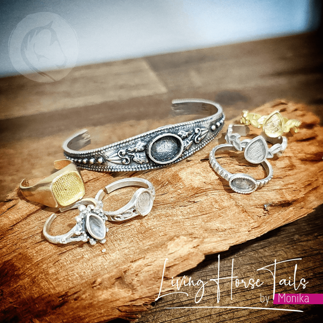 Living Horse Tails Silver and Gold tone Brass jewellery Custom jewellery Monika Australia horsehair keepsake