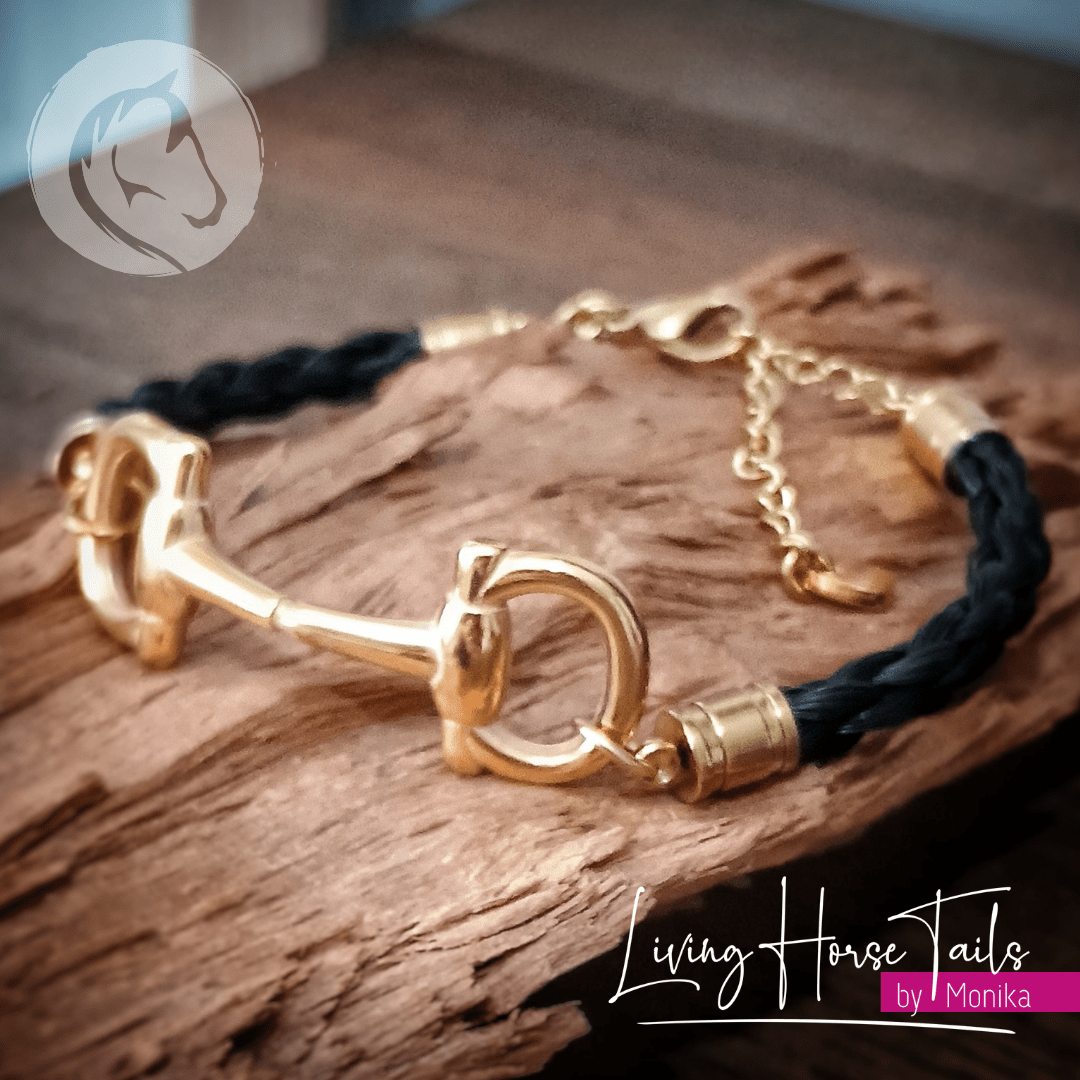 Living Horse Tails Snaffle bit Horsehair and Stainless Steel bracelet Custom jewellery Monika Australia horsehair keepsake