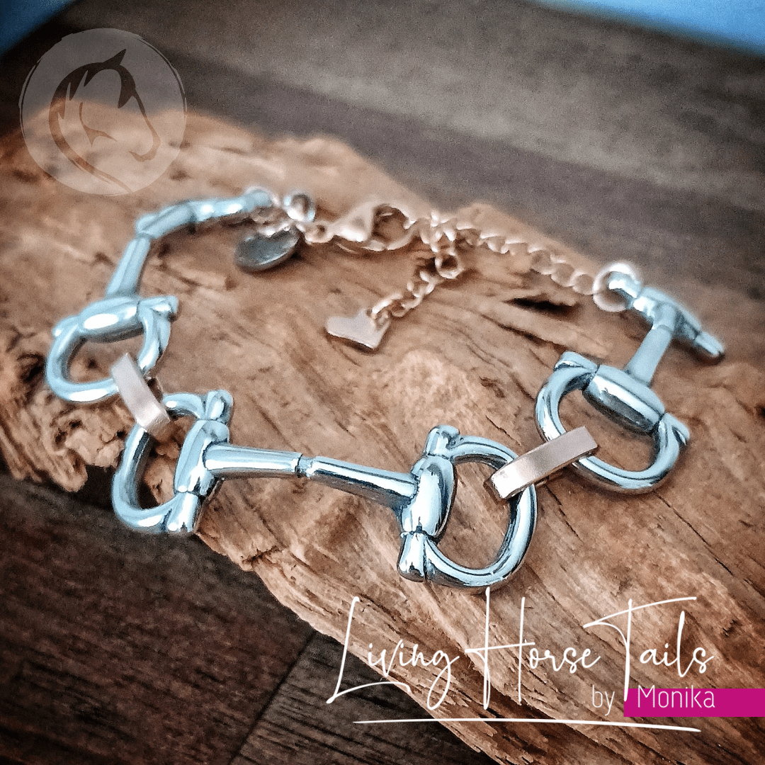 Living Horse Tails Stainless Steel Equestrian Snaffle Bit Bracelet Custom jewellery Monika Australia horsehair keepsake
