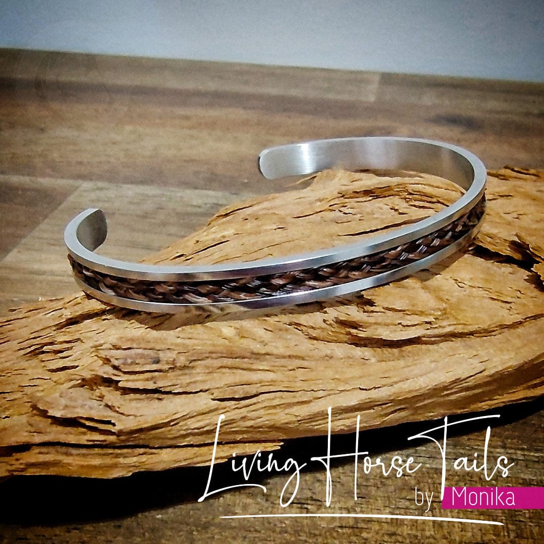 Living Horse Tails Stainless Steel Horsehair Braid Inlaid Cuff / Bangle Custom jewellery Monika Australia horsehair keepsake