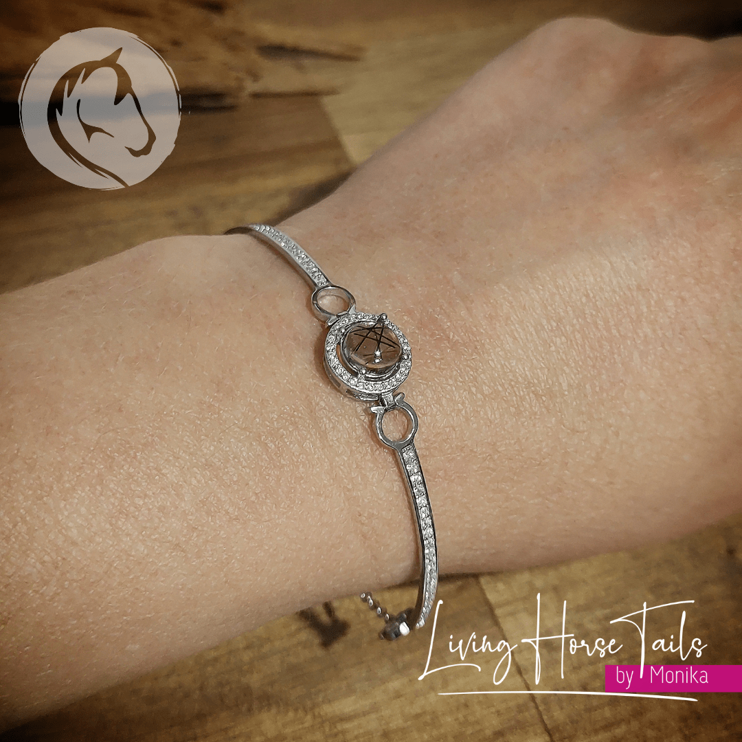 Living Horse Tails Sterling Silver and Cubic Zirconia resin keepsake bracelet Custom jewellery Monika Australia horsehair keepsake