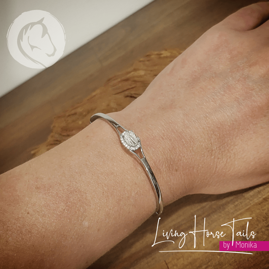Living Horse Tails Sterling Silver and resin Cuff / Bangle Custom jewellery Monika Australia horsehair keepsake
