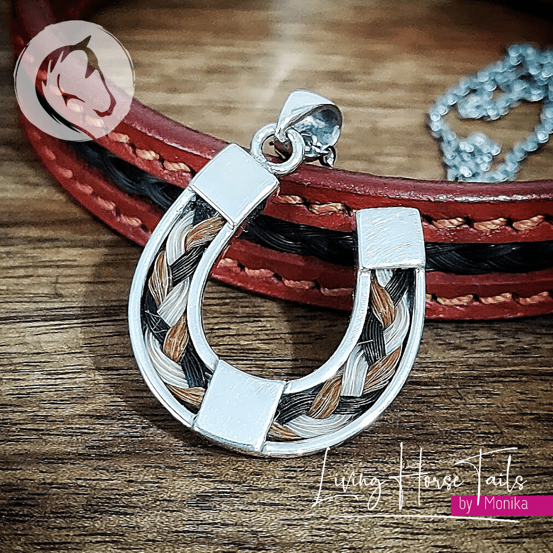 Living Horse Tails Sterling Silver Horseshoe Pendant inlaid with Horse Hair Braid Custom jewellery Monika Australia horsehair keepsake