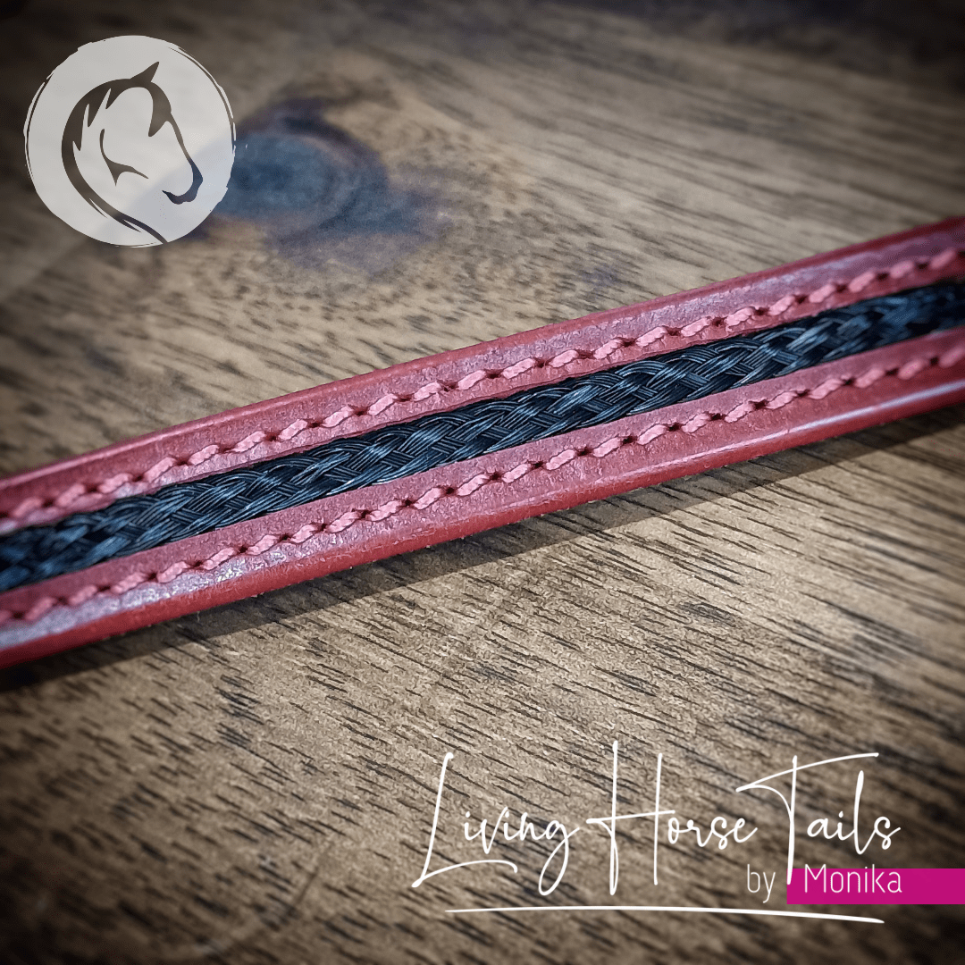 Living Horse Tails Stitched leather and horsehair men's bracelet Custom jewellery Monika Australia horsehair keepsake