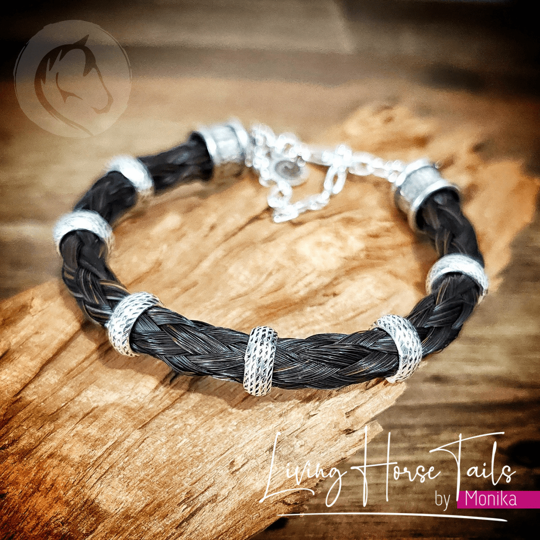 Living Horse Tails Viking Bangle Style Braided Horse Hair Bracelet with Silver - 8mm Custom jewellery Monika Australia horsehair keepsake
