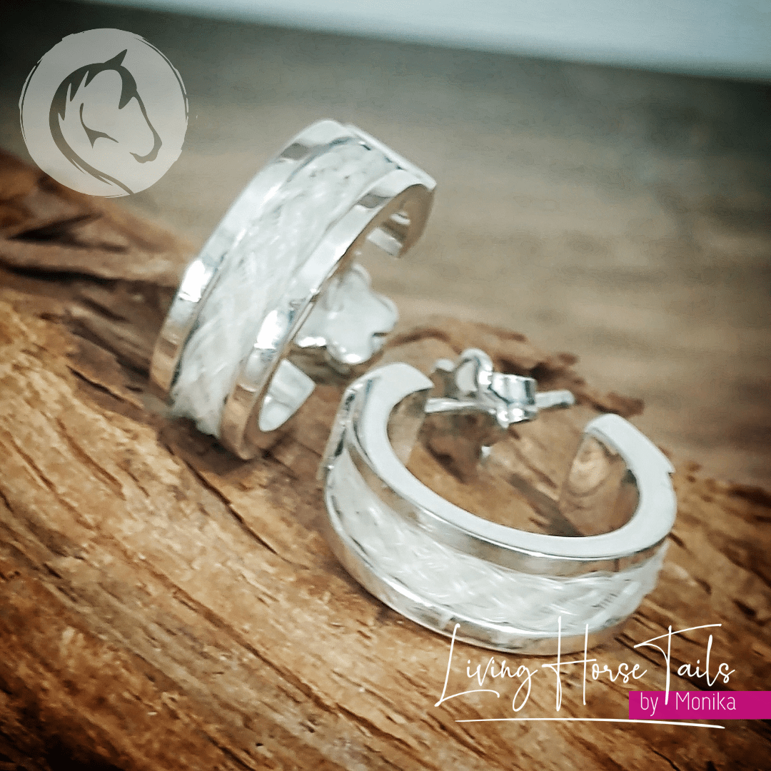 Living Horse Tails Wide Horsehair sleeper style earrings Custom jewellery Monika Australia horsehair keepsake