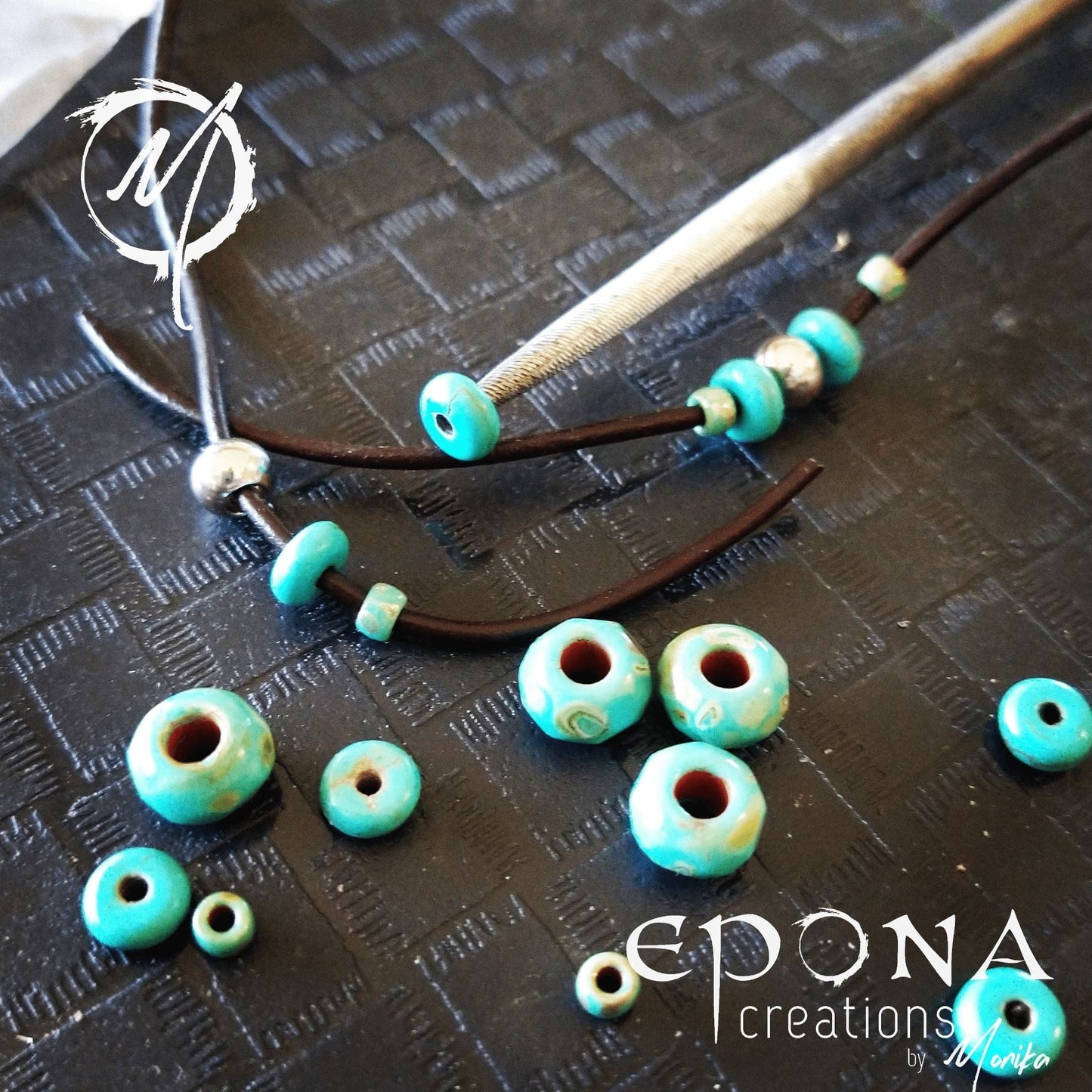 Epona Creations | by Monika - Jewellery and Design Handmade beaded leather bracelet in turquoise look finish. Custom jewellery Monika Australia horsehair keepsake