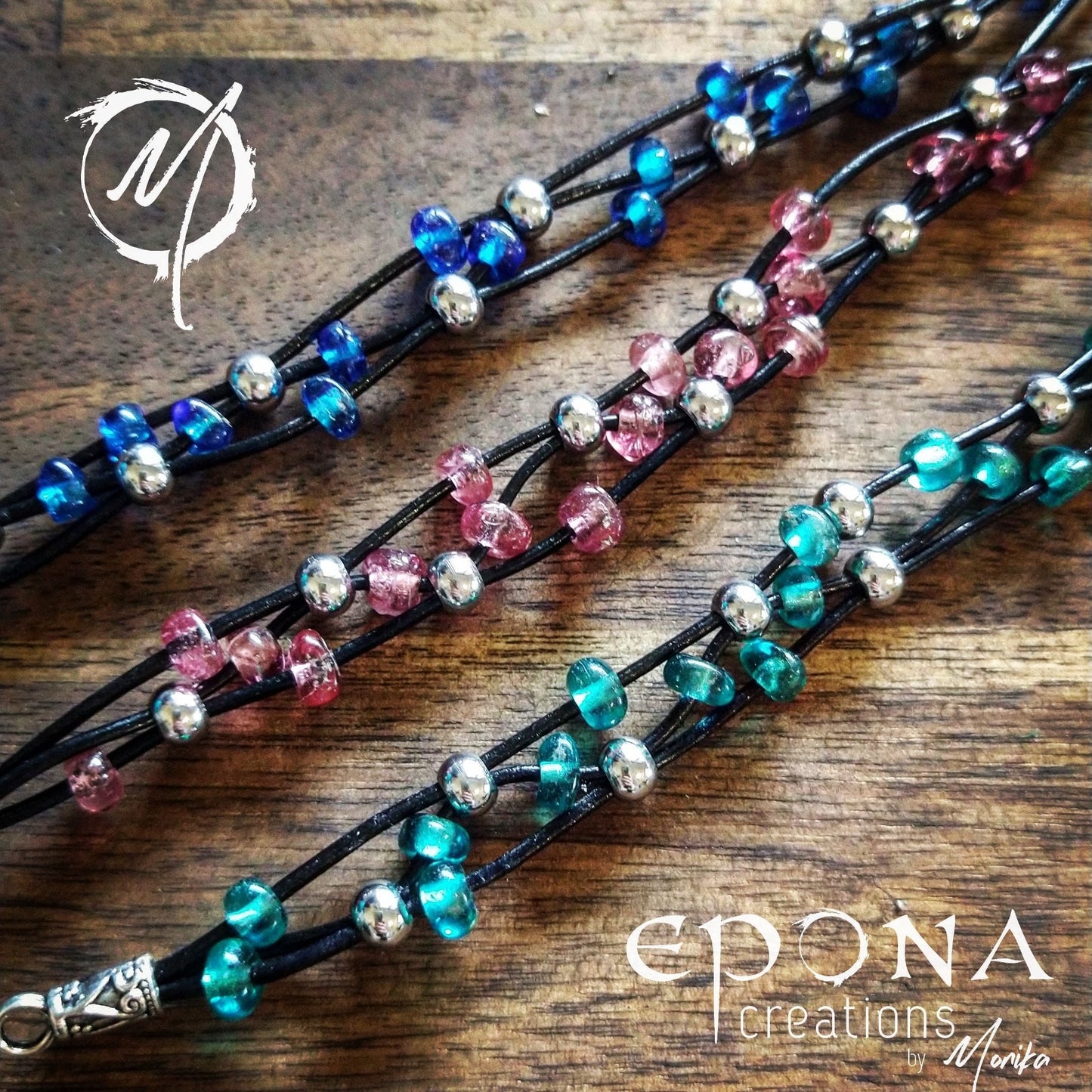 Epona Creations | by Monika - Jewellery and Design Pretty in Pink glass beaded leather bracelet Custom jewellery Monika Australia horsehair keepsake