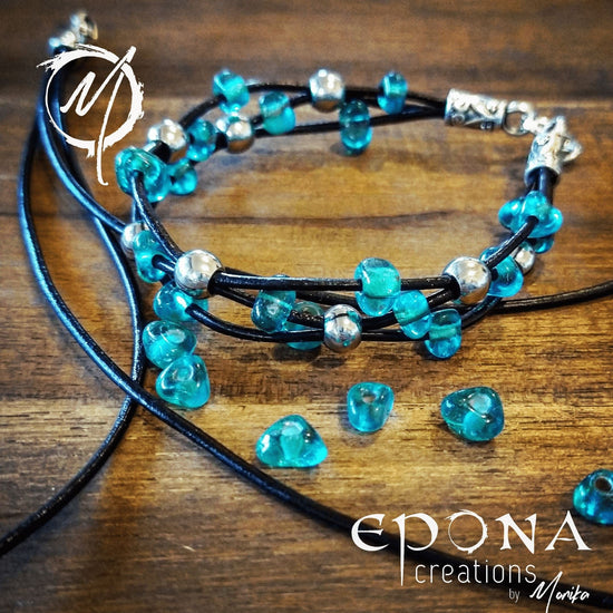 Epona Creations | by Monika - Jewellery and Design Teal Green glass beaded leather bracelet Custom jewellery Monika Australia horsehair keepsake