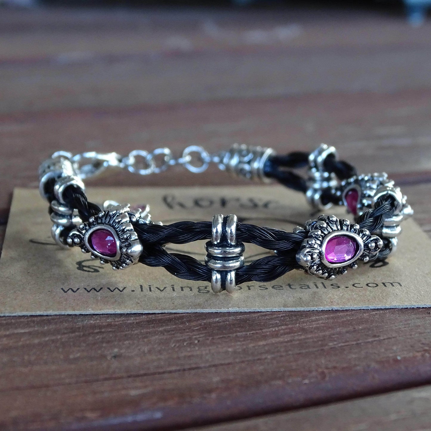 Bling Rhinestone Horse Hair Braided Bracelet - Fuschia I will send in my own horse tail - Please return any unused hair BRAC-004-Y Living Horse Tails Handmade Jewellery Custom Horse Hair Keepsakes Australia