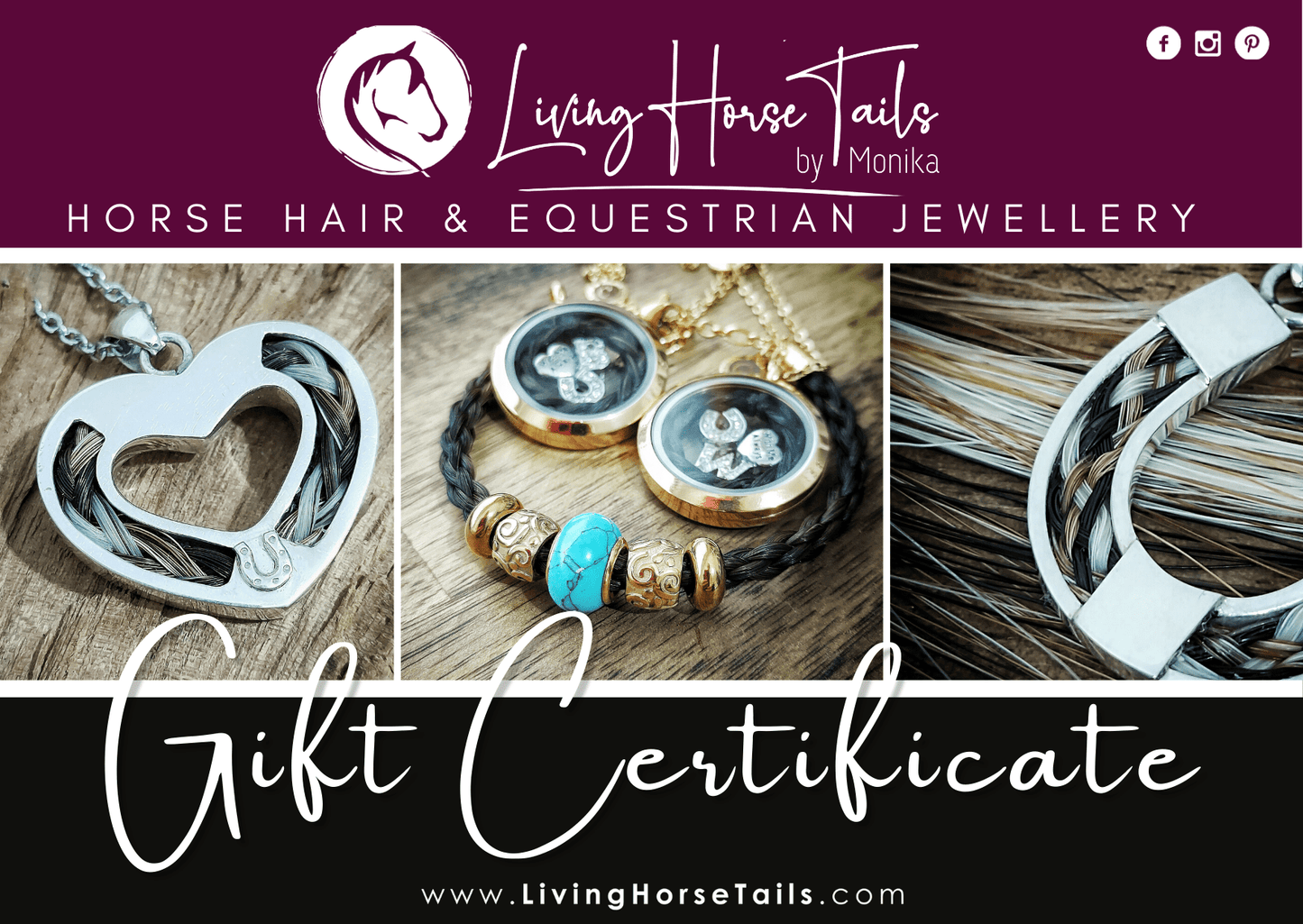 Living Horse Tails Digital Gift Cards - Instant Download Custom jewellery Monika Australia horsehair keepsake
