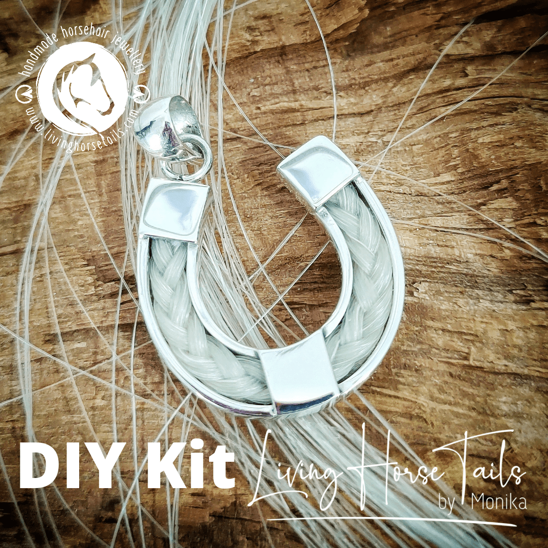 Living Horse Tails DIY Horseshoe Horse Hair Pendant Kit in Sterling Silver. Custom jewellery Monika Australia horsehair keepsake