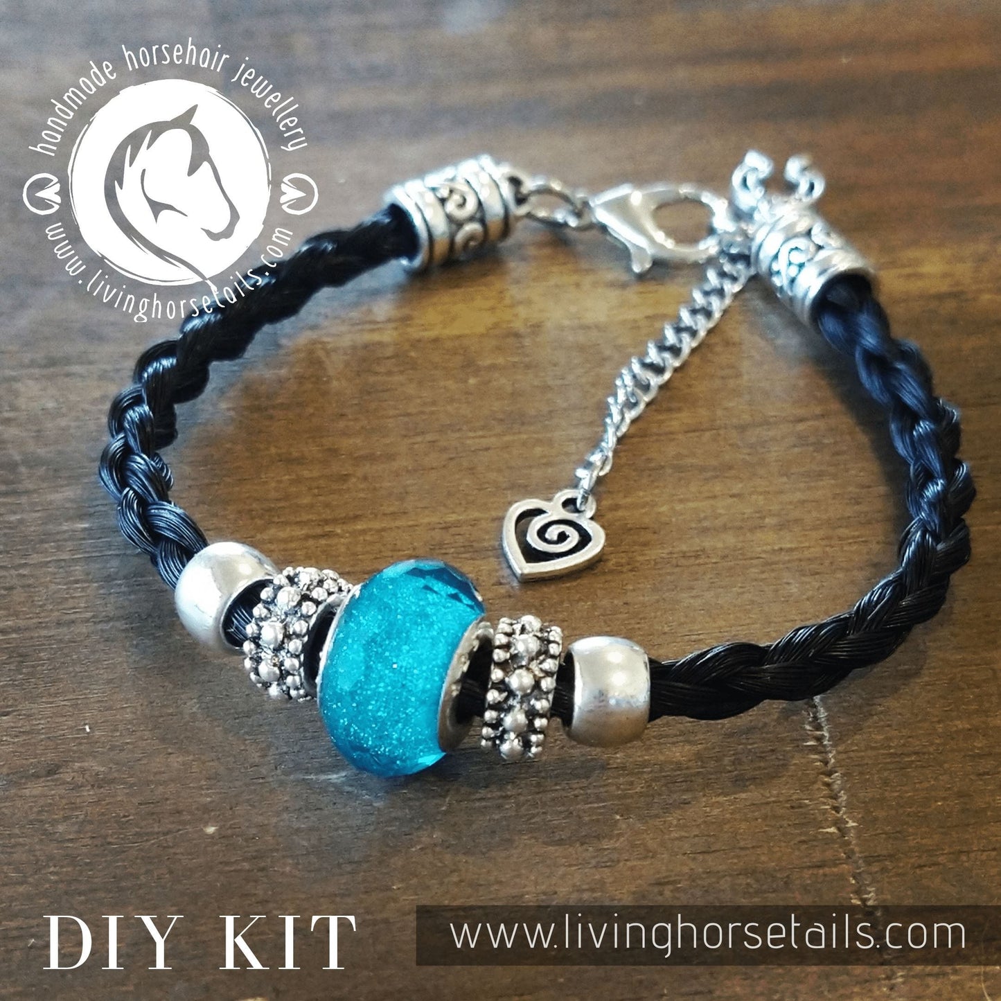 DIY Kit for Horsehair Braided Bracelet with Acrylic Bead Bracelet Turquoise Acrylic - Stock DIY-BR-ACR-TURQ Living Horse Tails Handmade Jewellery Custom Horse Hair Keepsakes Australia