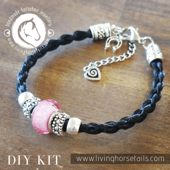 Living Horse Tails DIY Kit for Horsehair Braided Bracelet with Acrylic Bead Custom jewellery Monika Australia horsehair keepsake