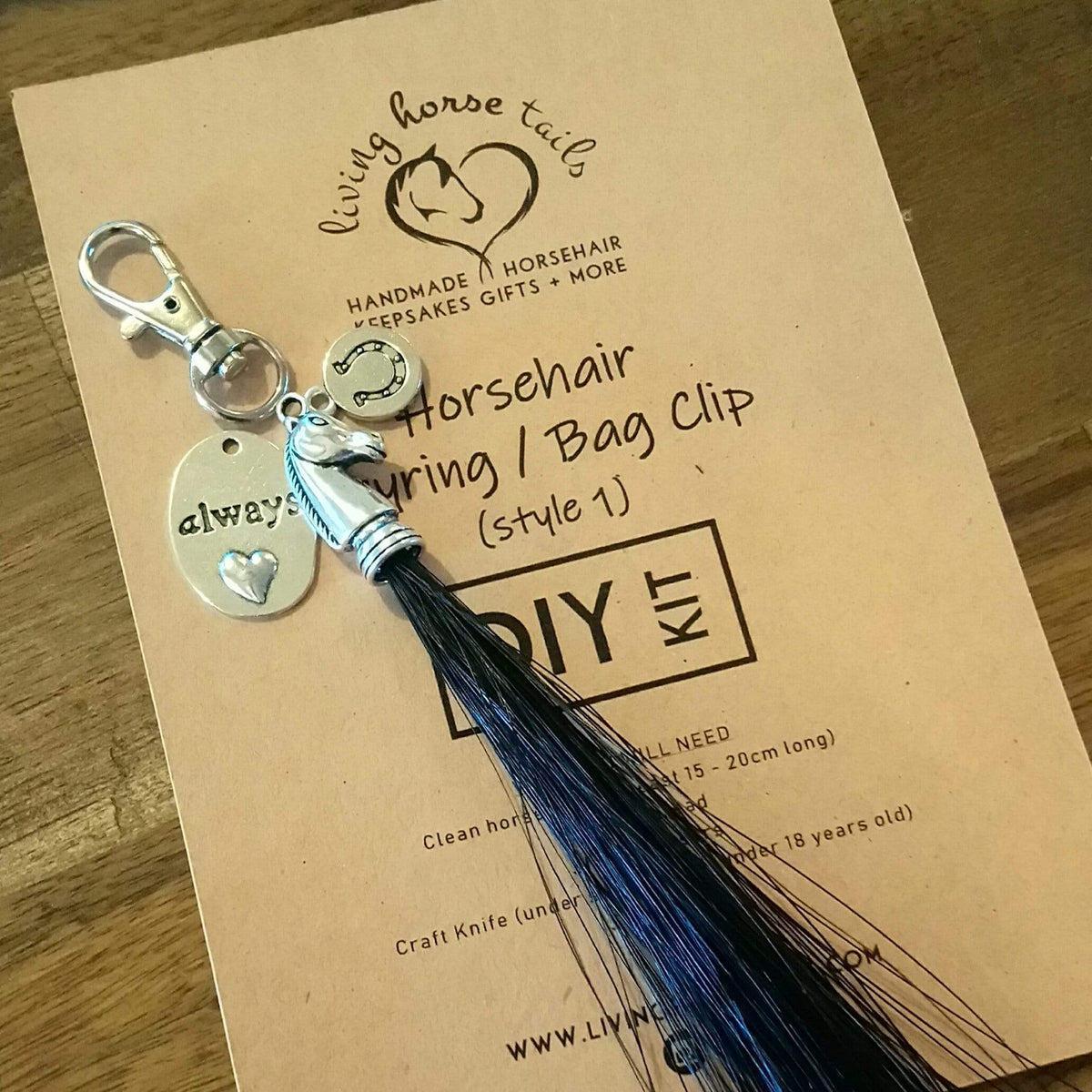 DIY Kit for Horsehair Keyring / Bag Clip Living Horse Tails Jewellery by Monika