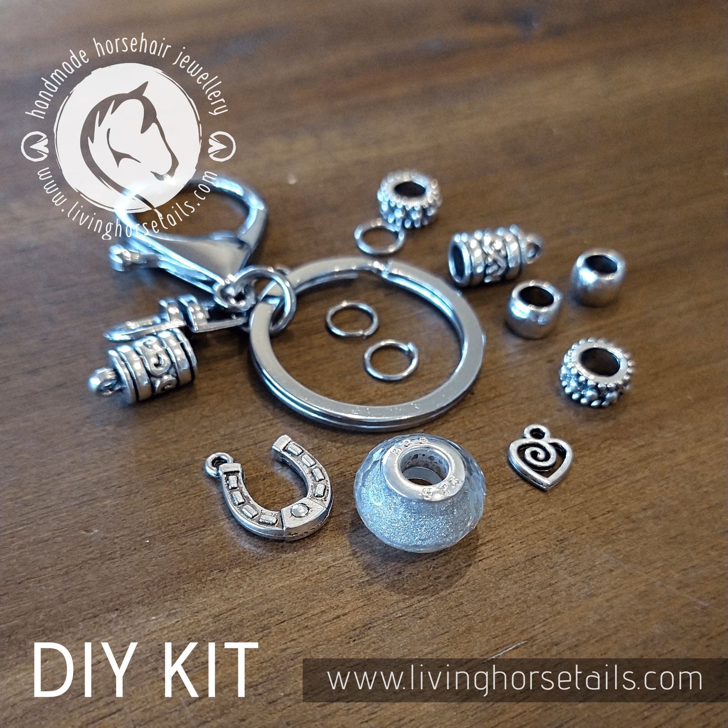 DIY KIT Keyring with acrylic glitter bead. Make your own with Horse tail hair. Bracelet Living Horse Tails Handmade Jewellery Custom Horse Hair Keepsakes Australia