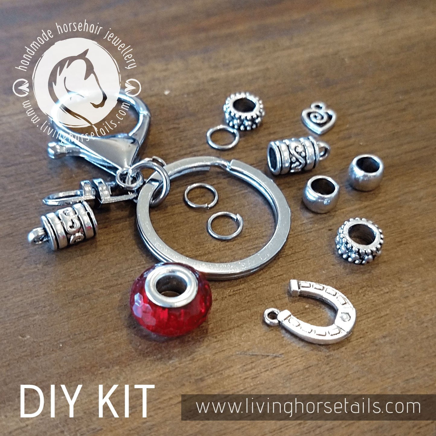 DIY KIT Keyring with acrylic glitter bead. Make your own with Horse tail hair. Bracelet Living Horse Tails Handmade Jewellery Custom Horse Hair Keepsakes Australia