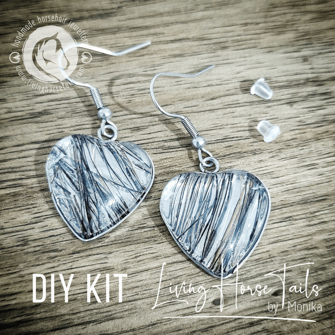 Living Horse Tails DIY Kit to make your own Stainless Steel Horsehair Heart Earrings and Pendant Custom jewellery Monika Australia horsehair keepsake