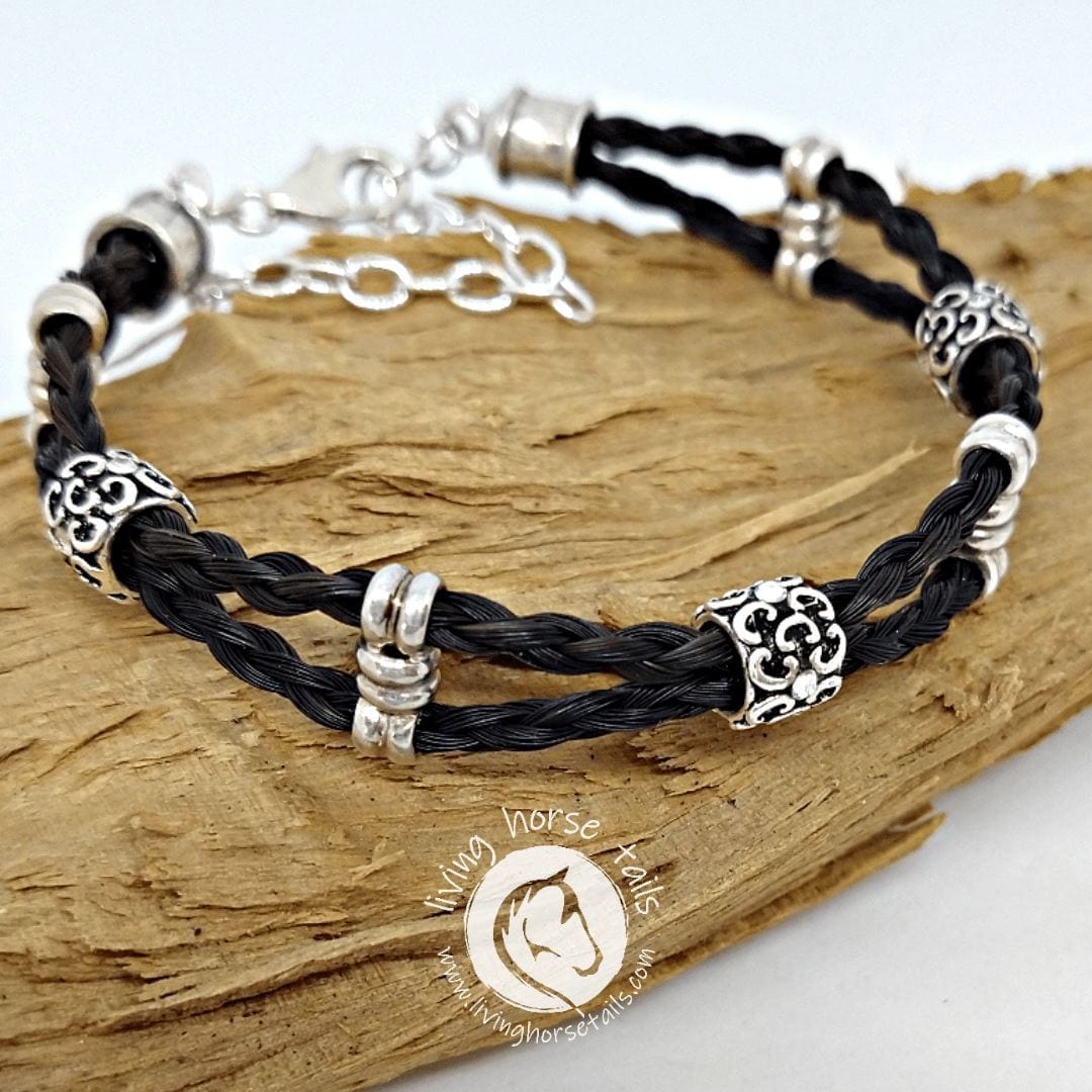 Double Layer Sterling Silver and Swarovski Beaded Horsehair Bracelet