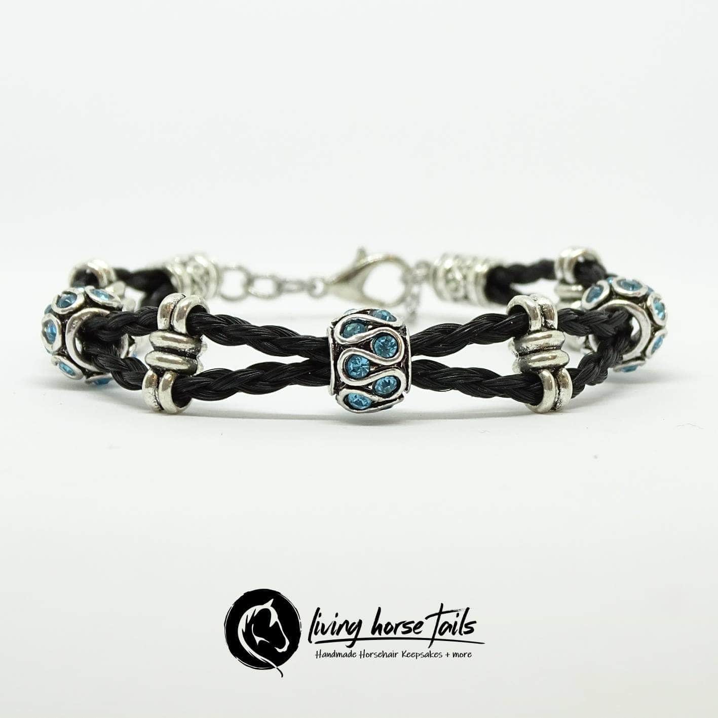 Double Strand Braided Horsehair Bracelet with Blue Bead using Horse Hair Use my Tail Hair - Do Not return unused hair BRAC-014-N Living Horse Tails Handmade Jewellery Custom Horse Hair Keepsakes Australia