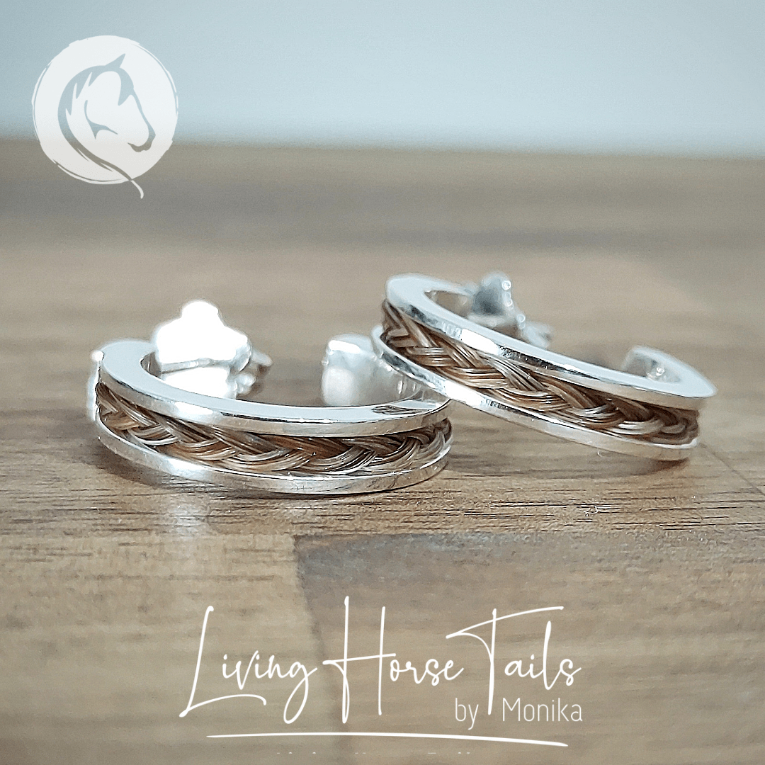 Living Horse Tails Horsehair sleeper style earrings in yellow or rose gold Custom jewellery Monika Australia horsehair keepsake