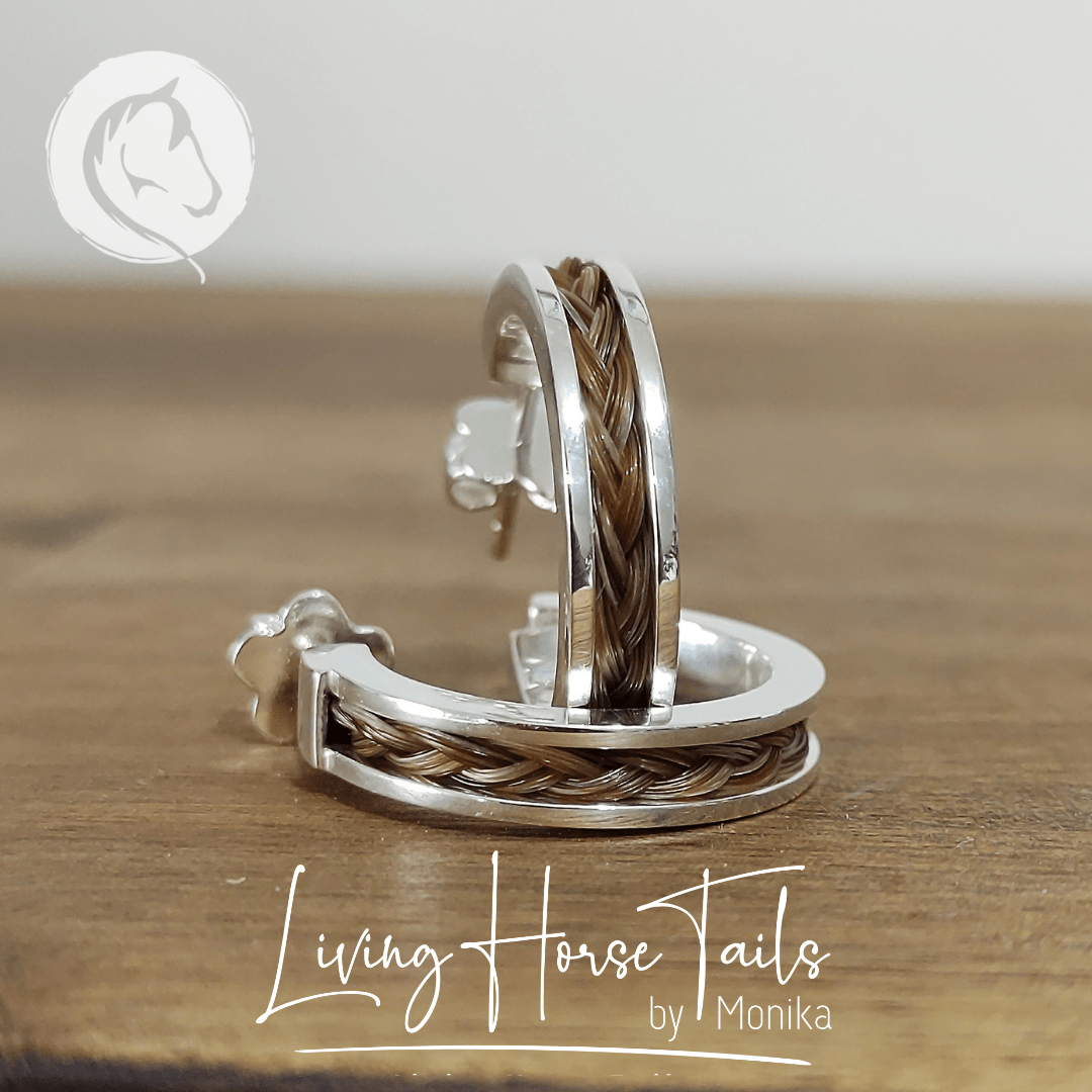 Living Horse Tails Horsehair sleeper style earrings in yellow or rose gold Custom jewellery Monika Australia horsehair keepsake