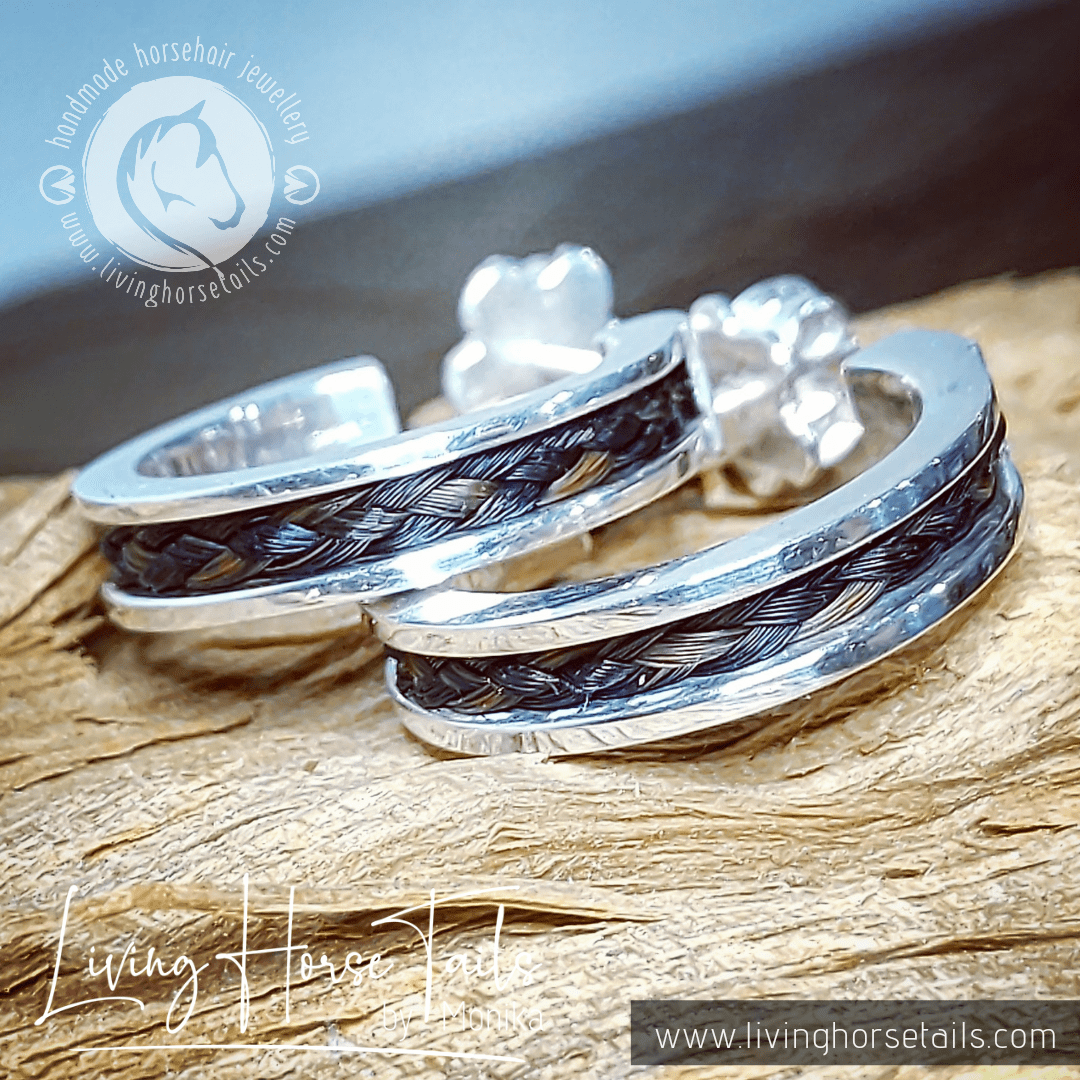 Living Horse Tails Horsehair sleeper style earrings in yellow or rose gold Custom jewellery Monika Australia horsehair keepsake