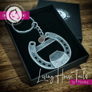 Living Horse Tails Jewellery by Monika Horseshoe Bottle opener keyring Custom jewellery Monika Australia horsehair keepsake