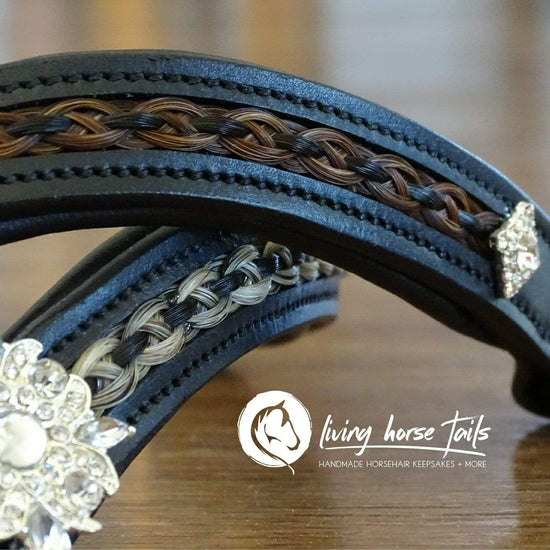 Living Horse Tails Leather V Browband with Braided Horsehair Inlay Custom jewellery Monika Australia horsehair keepsake