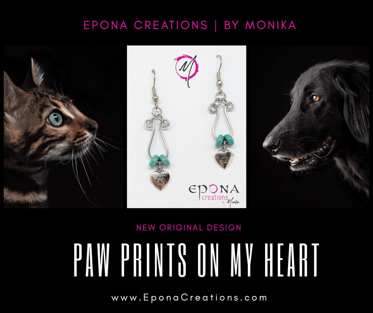 Living Horse Tails Paw Prints on my Heart Drop Earrings Custom jewellery Monika Australia horsehair keepsake