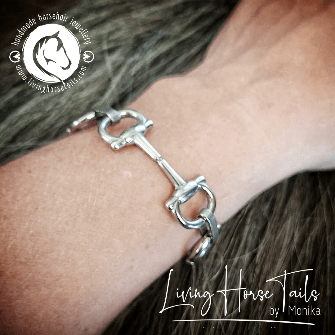 Living Horse Tails Stainless Steel Equestrian Snaffle Bit Bracelet Custom jewellery Monika Australia horsehair keepsake
