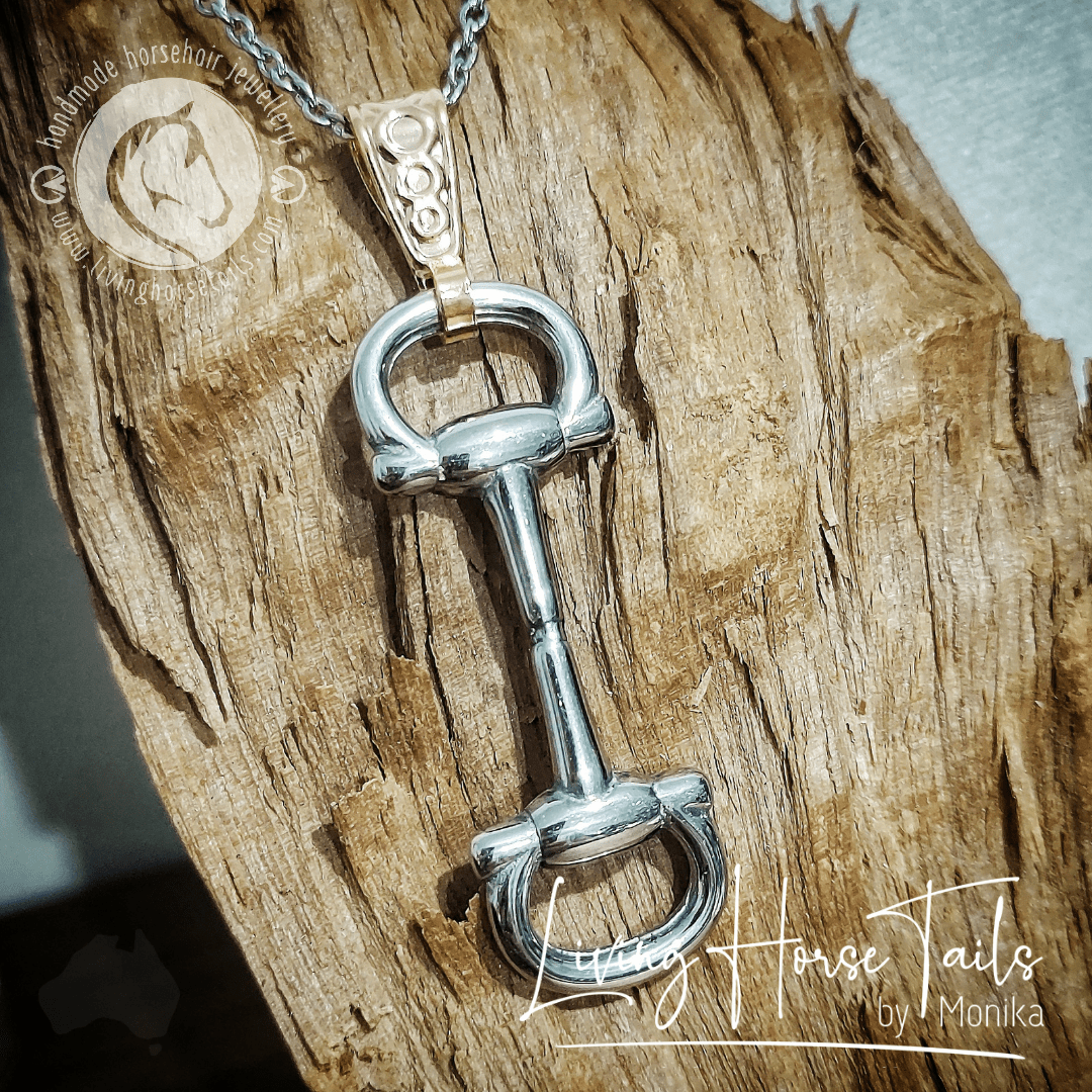 Living Horse Tails Stainless Steel Equestrian Snaffle Bit Necklace Custom jewellery Monika Australia horsehair keepsake
