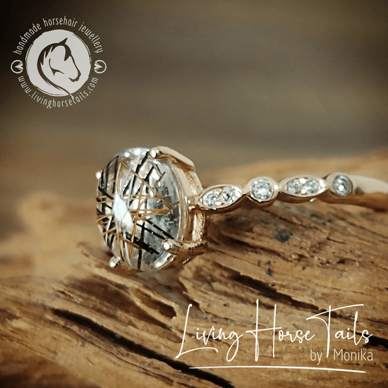 Living Horse Tails Sterling Silver and Cubic Zirconia Ring with your Horsehair Style 4 Custom jewellery Monika Australia horsehair keepsake