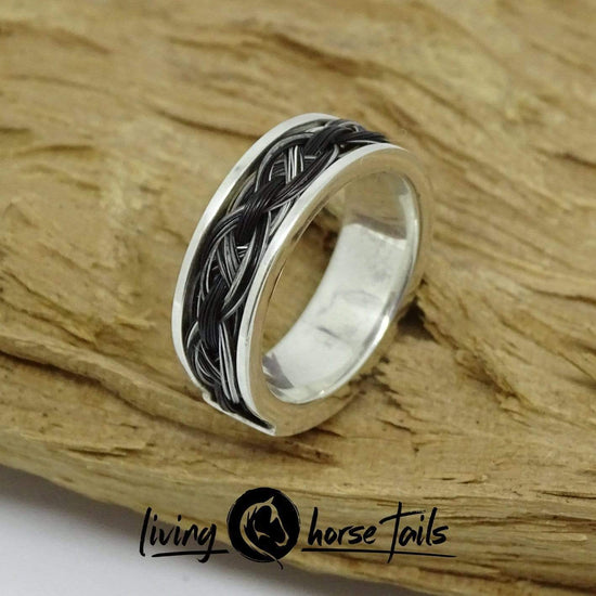 Living Horse Tails Sterling Silver Braided Horsehair Ring Custom jewellery Monika Australia horsehair keepsake