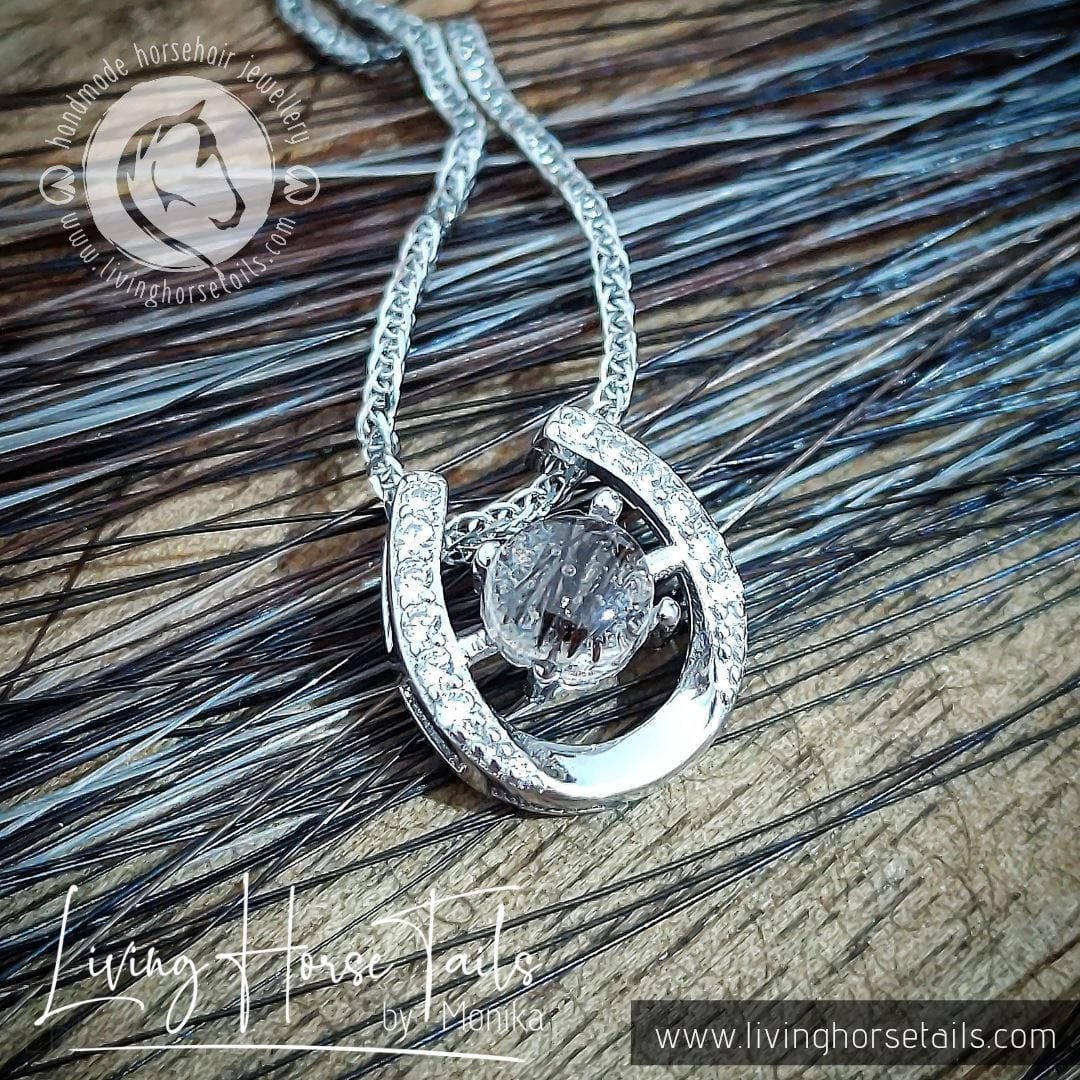 Living Horse Tails Sterling Silver Horseshoe Horsehair Resin Pendant Necklace Custom jewellery Monika Australia horsehair keepsake