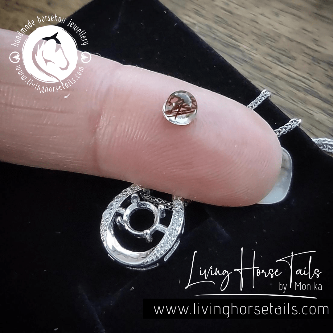 Living Horse Tails Sterling Silver Horseshoe Horsehair Resin Pendant Necklace Custom jewellery Monika Australia horsehair keepsake