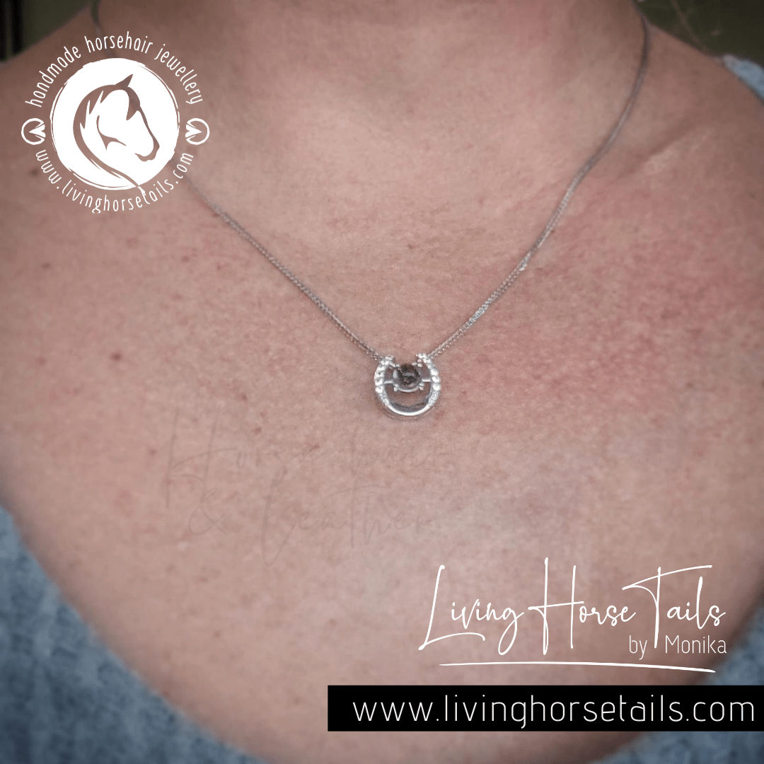 Living Horse Tails Sterling Silver Horseshoe Horsehair Resin Pendant Necklace Custom jewellery Monika Australia horsehair keepsake