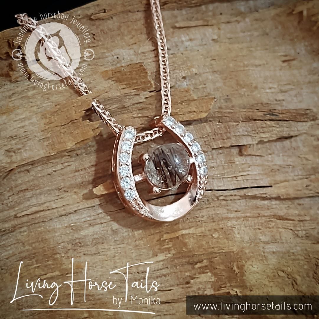 Living Horse Tails Sterling Silver Horseshoe Horsehair Resin Pendant Necklace Custom jewellery Monika Australia horsehair keepsake