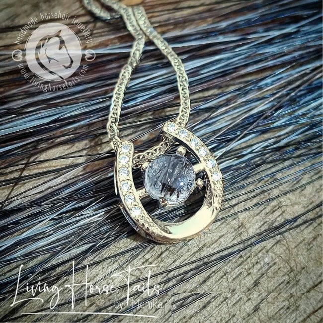 Living Horse Tails Sterling Silver Horseshoe Horsehair Resin Pendant Necklace Custom jewellery Monika Australia horsehair keepsake