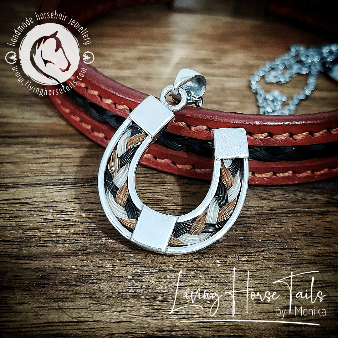 Living Horse Tails Sterling Silver Horseshoe Pendant inlaid with Horse Hair Braid Custom jewellery Monika Australia horsehair keepsake