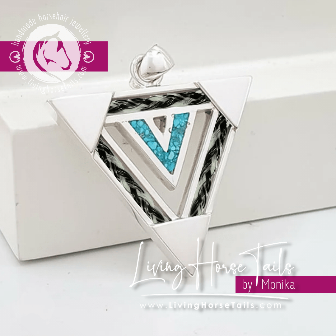 Living Horse Tails Trinity pendant inlaid with horse hair in sterling silver Custom jewellery Monika Australia horsehair keepsake