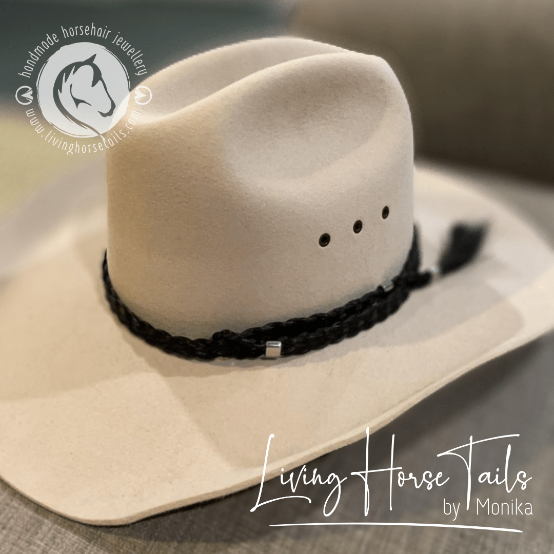 Living Horse Tails Wide Horsehair Braided Hatband with adjustable sliding Tassle Custom jewellery Monika Australia horsehair keepsake